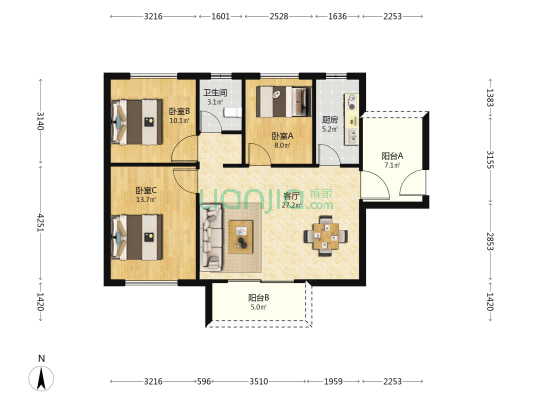 南庭城果 3室1厅1卫 100平方
