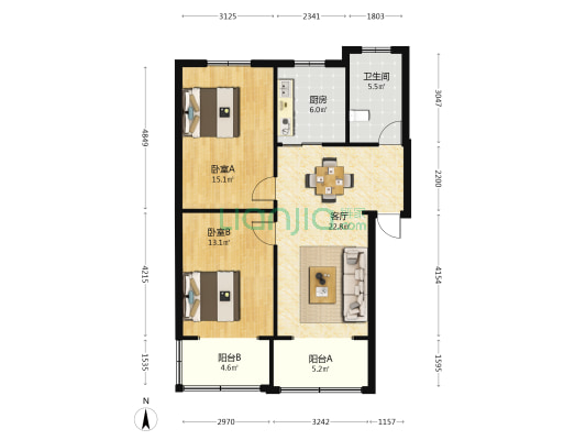 朝阳新苑 2室1厅1卫 89平方