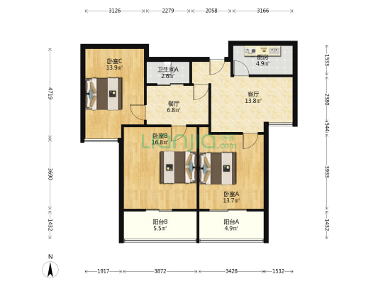 西溪花园红柿苑 3室2厅1卫 94平方