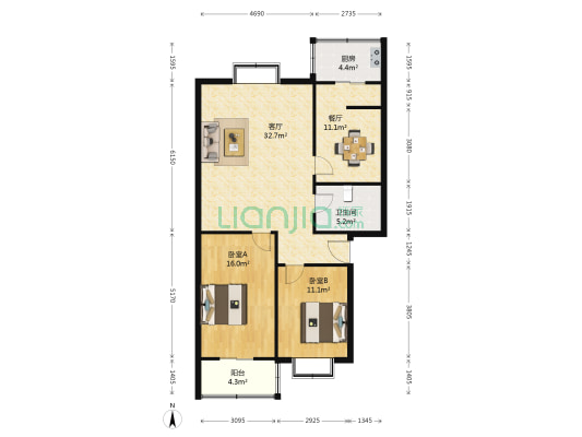 凤栖福泽苑 2室2厅1卫 101平方