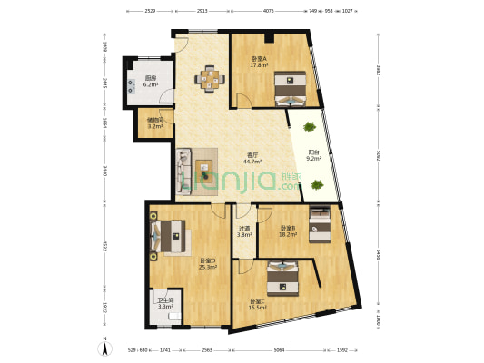 龙腾商住大厦 4室1厅1卫 172平方