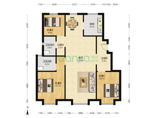 百郦荣锦苑 3室1厅2卫 121平方