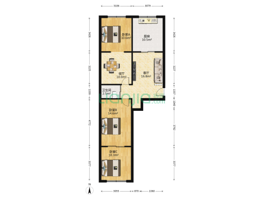 万年路39号院 3室2厅1卫 91平方