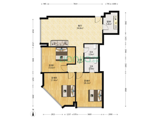 天津国际发展大厦 3室1厅2卫 167平方