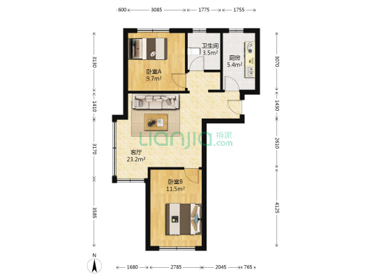 中瑞北欧云著 2室1厅1卫 63平方