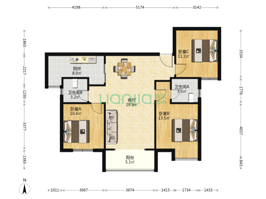 润和国际广场 3室1厅2卫 112平方