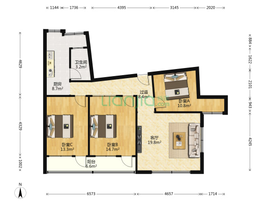 正阳路 3室1厅1卫 94平方