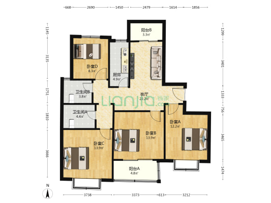 梅香苑 4室1厅2卫 128平方