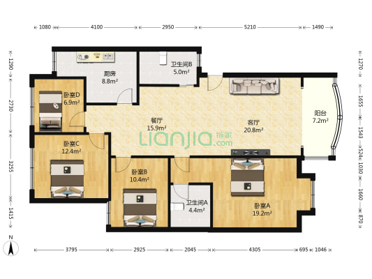 麒龙名苑 4室2厅2卫 121平方