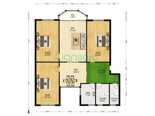 花月东街17号 3室2厅2卫 168平方