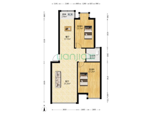 通都雅寓 2室2厅1卫 96平方