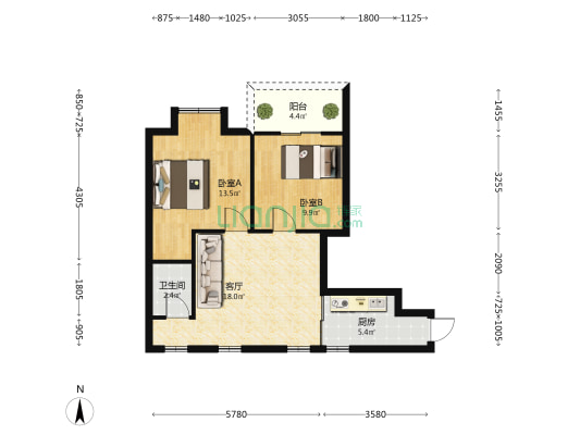 钱龙花园 2室1厅1卫 65平方