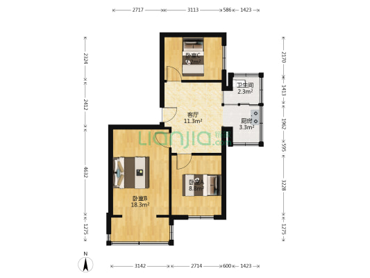 吉林大学南岭校区新村 3室1厅1卫 57平方