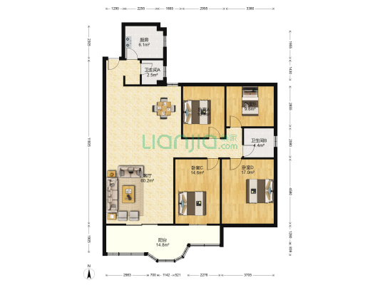南湖香榭 4室1厅2卫 173平方