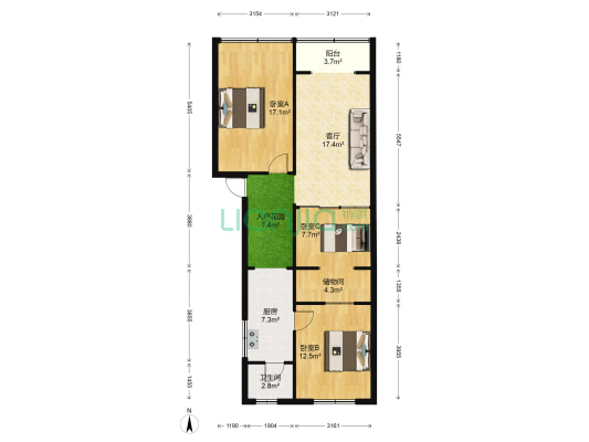 青云路283号 3室1厅1卫 94平方