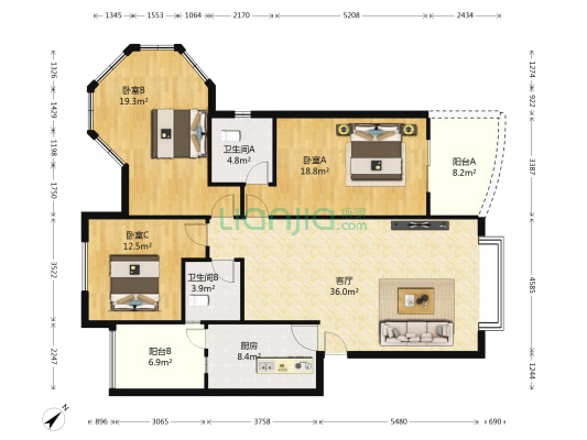 华楠半岛 3室1厅2卫 133平方