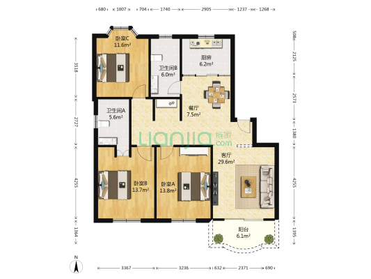 万寿新村(金山) 3室2厅2卫 117平方