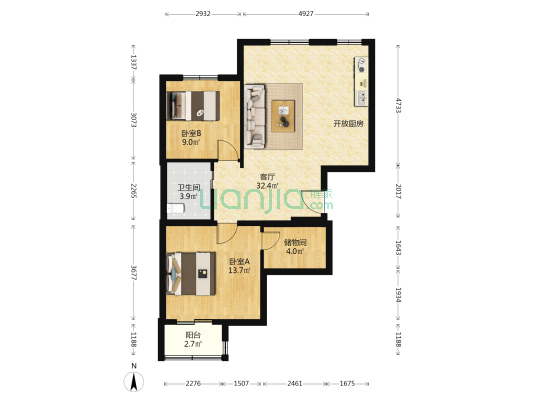 紫金新干线四区 2室1厅1卫 88平方