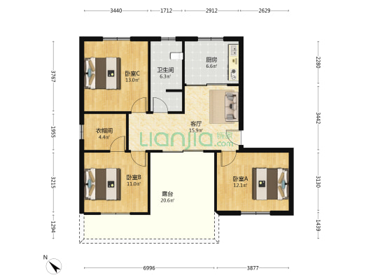 侯郢雅苑 3室1厅1卫 88平方