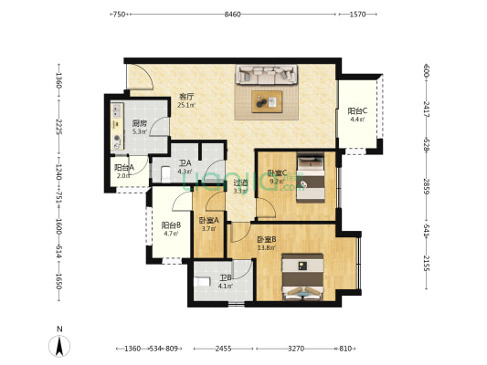 锦熙名邸 3室1厅2卫 92平方