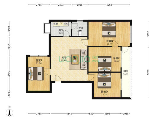 榕荫路 4室1厅1卫 100平方