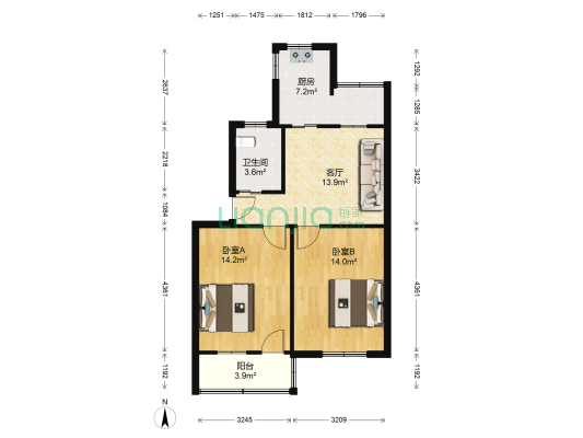 东吴路183号 2室1厅1卫 73平方