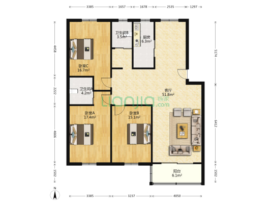 东苑七村 3室1厅2卫 143平方
