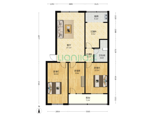 新华包装公司宿舍 3室1厅1卫 109平方
