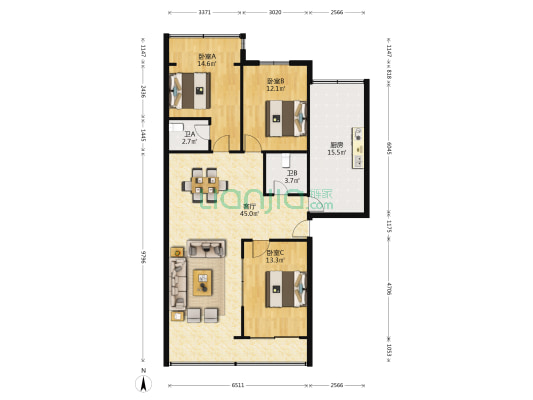 永利小区 3室1厅2卫 145平方