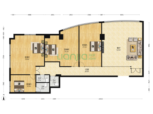 铁道大厦 4室1厅3卫 225平方