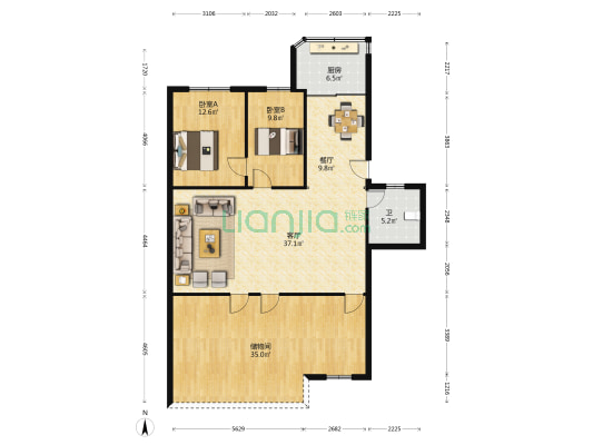 双丰花园 2室2厅1卫 164平方