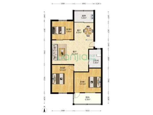 丁卯桥路108号 3室2厅1卫 105平方