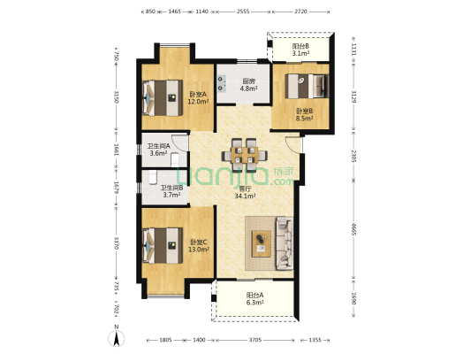 世茂云锦樱海园 3室1厅2卫 118平方