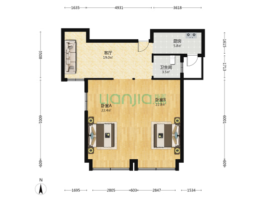 兰庭.现河一号 2室1厅1卫 95平方