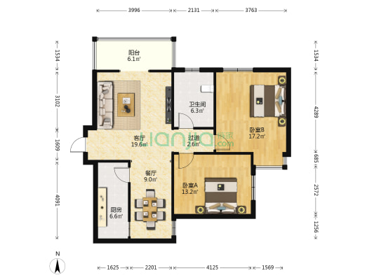 车灯厂家属院 2室2厅1卫 104平方