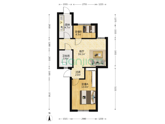荆州街社区 2室1厅1卫 61平方