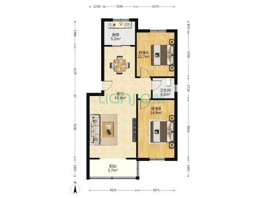 天正花园 2室1厅1卫 91平方