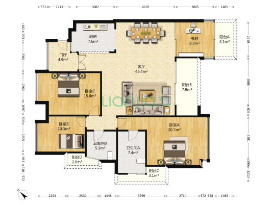 慢城二期 4室1厅2卫 133平方