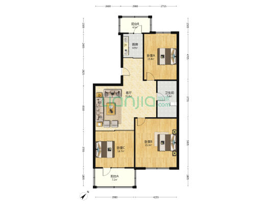 工建街 3室1厅1卫 133平方