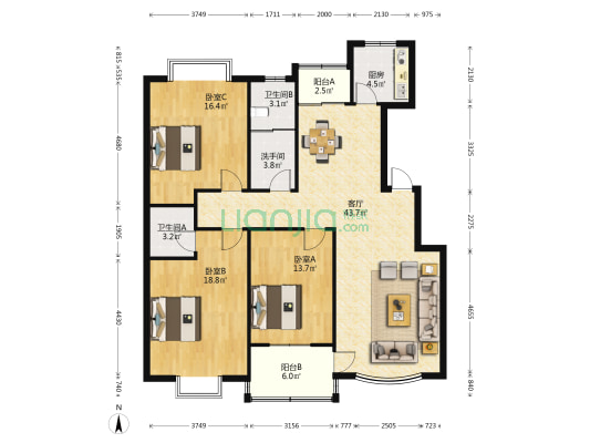 伟恒泊岸 3室1厅3卫 143平方