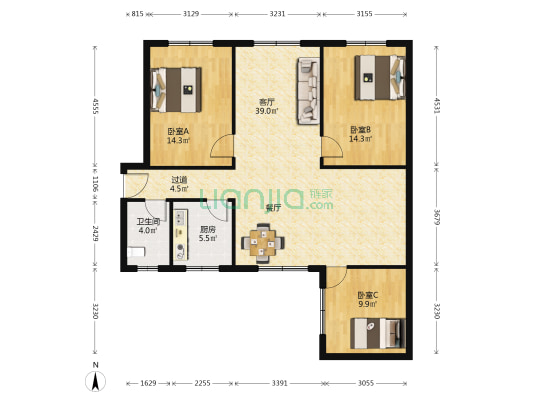 正东街57号 3室1厅1卫 111平方