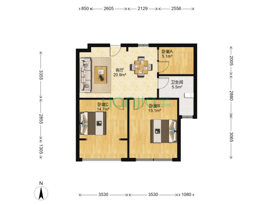 海尚家园 3室1厅1卫 72平方