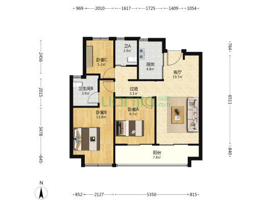 绿城·春风晴翠 3室1厅2卫 101平方
