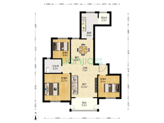 瑞馨园 3室2厅1卫 108平方