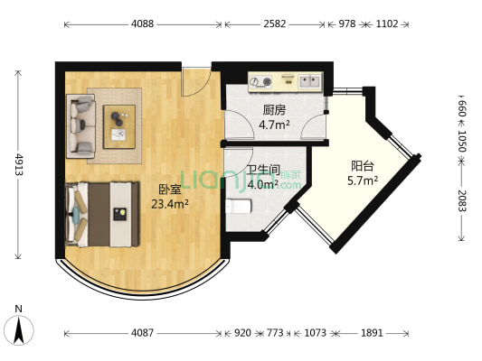 美璟欣城 1室0厅1卫 44平方