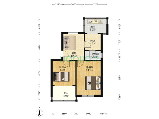 燕子山西路16号 2室1厅1卫 52平方