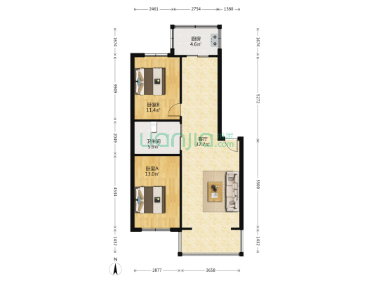 康泰乐园E区 2室1厅1卫 90平方