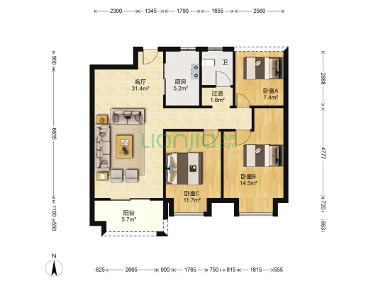 祥源文旅城祥泰府 3室1厅1卫 96平方
