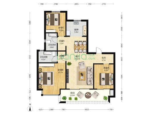 碧桂园南光城晨光晓园 3室1厅2卫 119平方