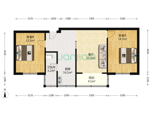 桂花巷19号 2室1厅1卫 76平方